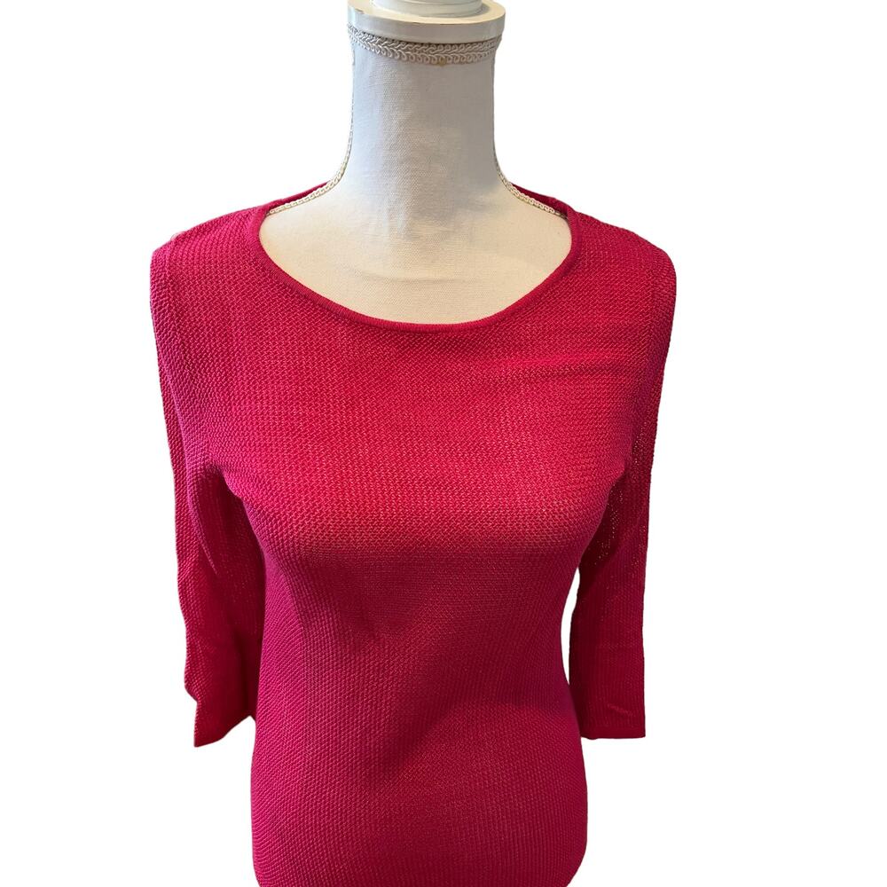Chicos Long Open Knit Sweater Raspberry S - Picture 2 of 6